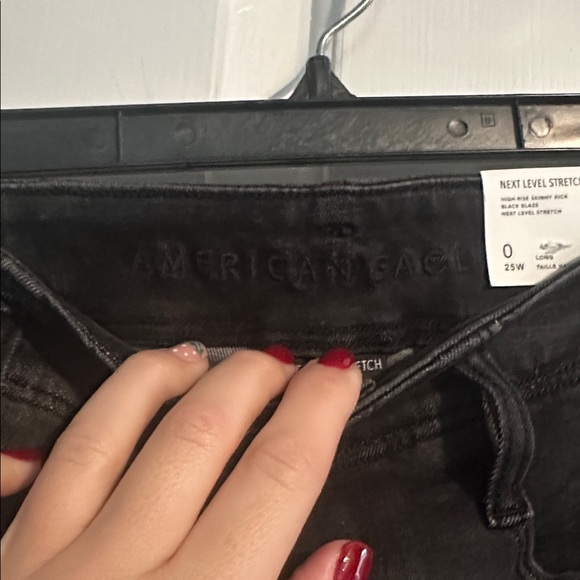 NWT American Eagle high rise skinny kick black jeans size 0 LONG - Picture 4 of 6